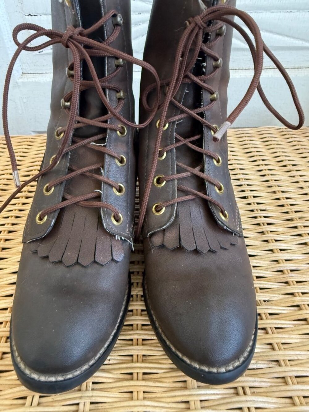 Vintage 70s Brown Bronco Kiltie Lace UP Roper Boots Womens size 4 - Picture 3 of 15